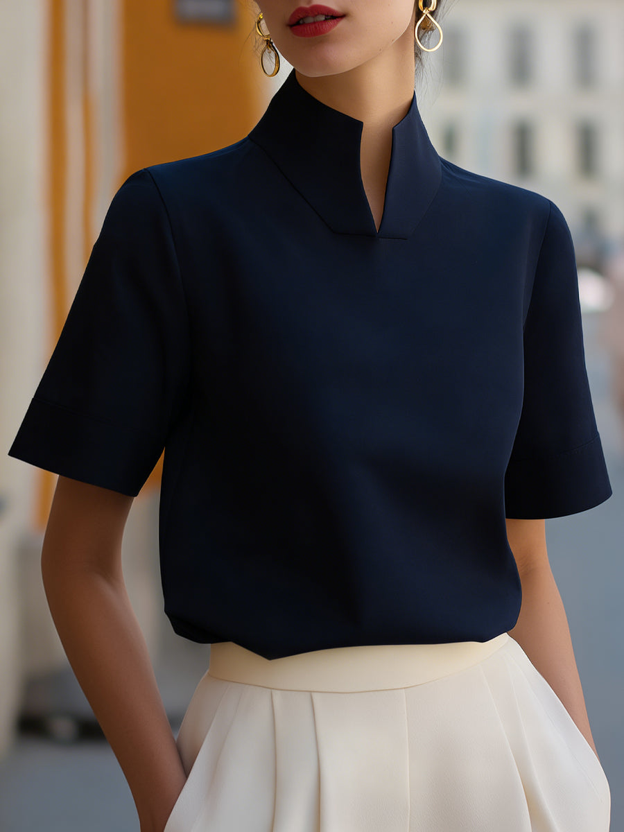 Stand Collar Minimalist Structured Blouse