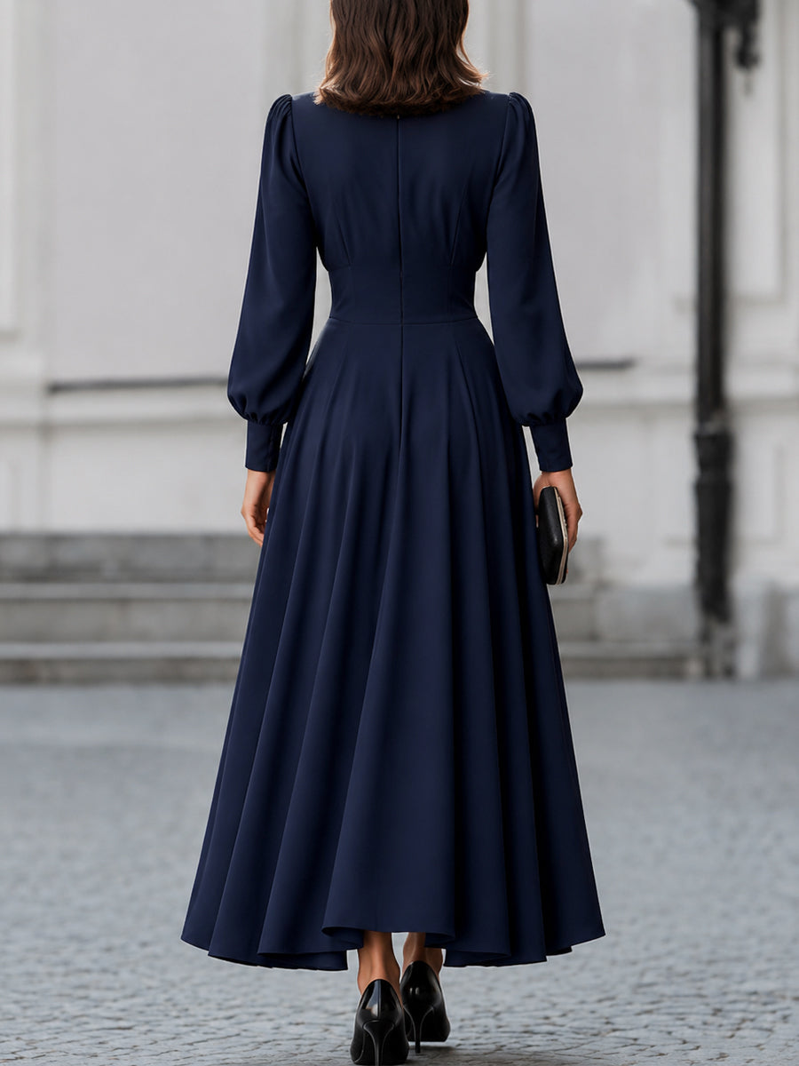 Elegant High-Low Gathered A-Line Maxi Dress