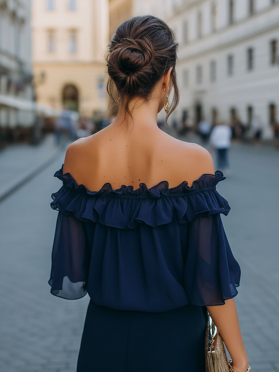 Off-Shoulder Ruffled Chiffon Top