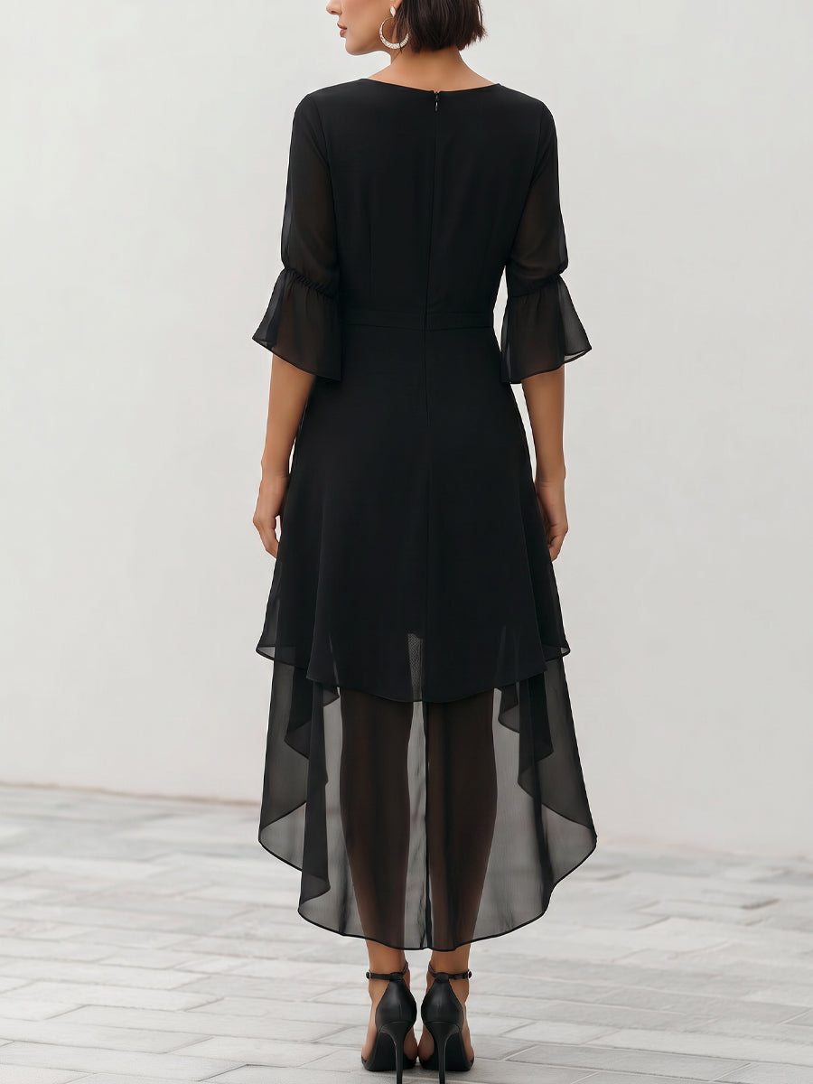 Asymmetric Layered Chiffon Hem Midi Dress