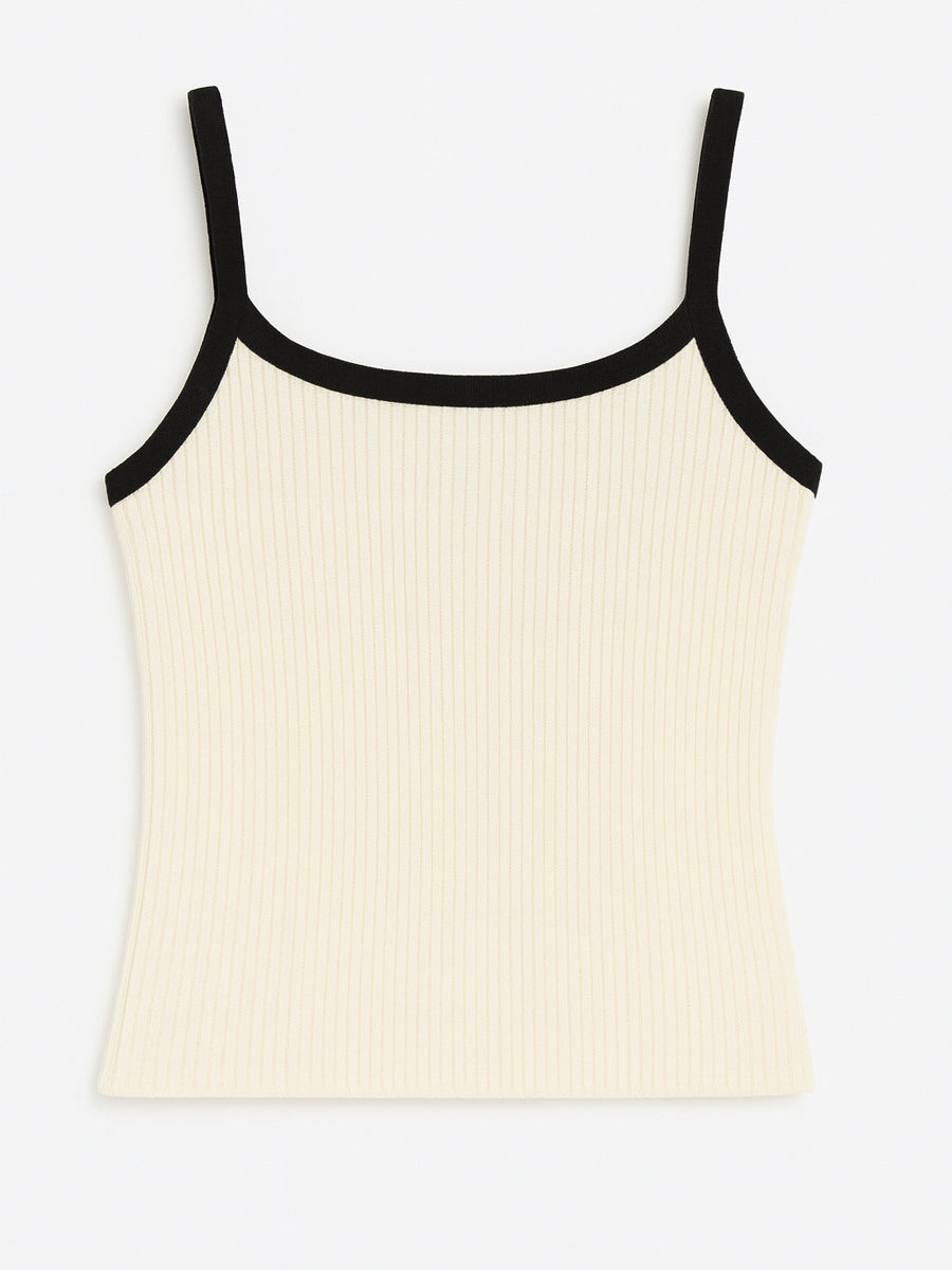 Contrast Trim Ribbed Knit Spaghetti Strap Top