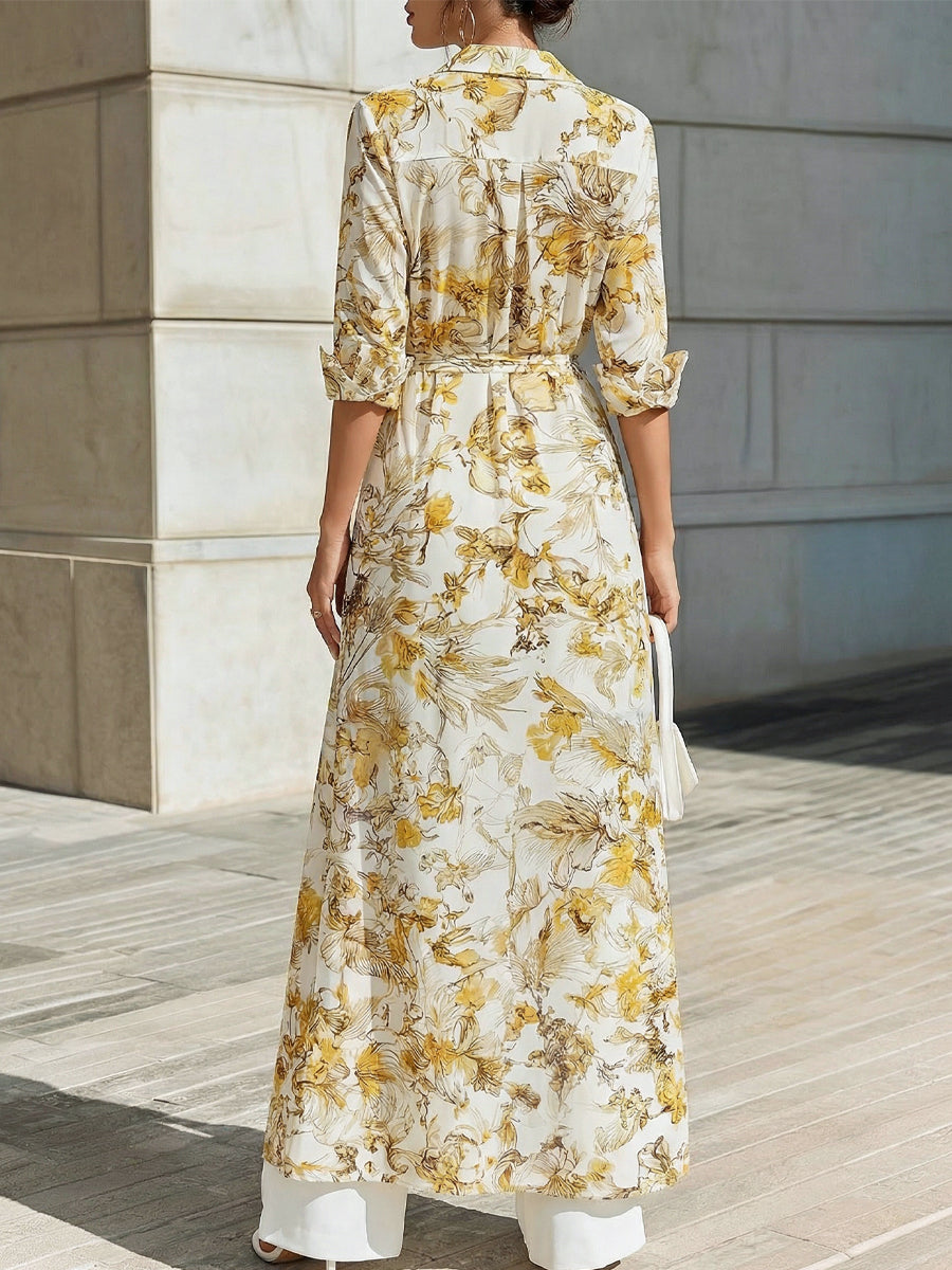 Floral Printed Chiffon Shirt Dress