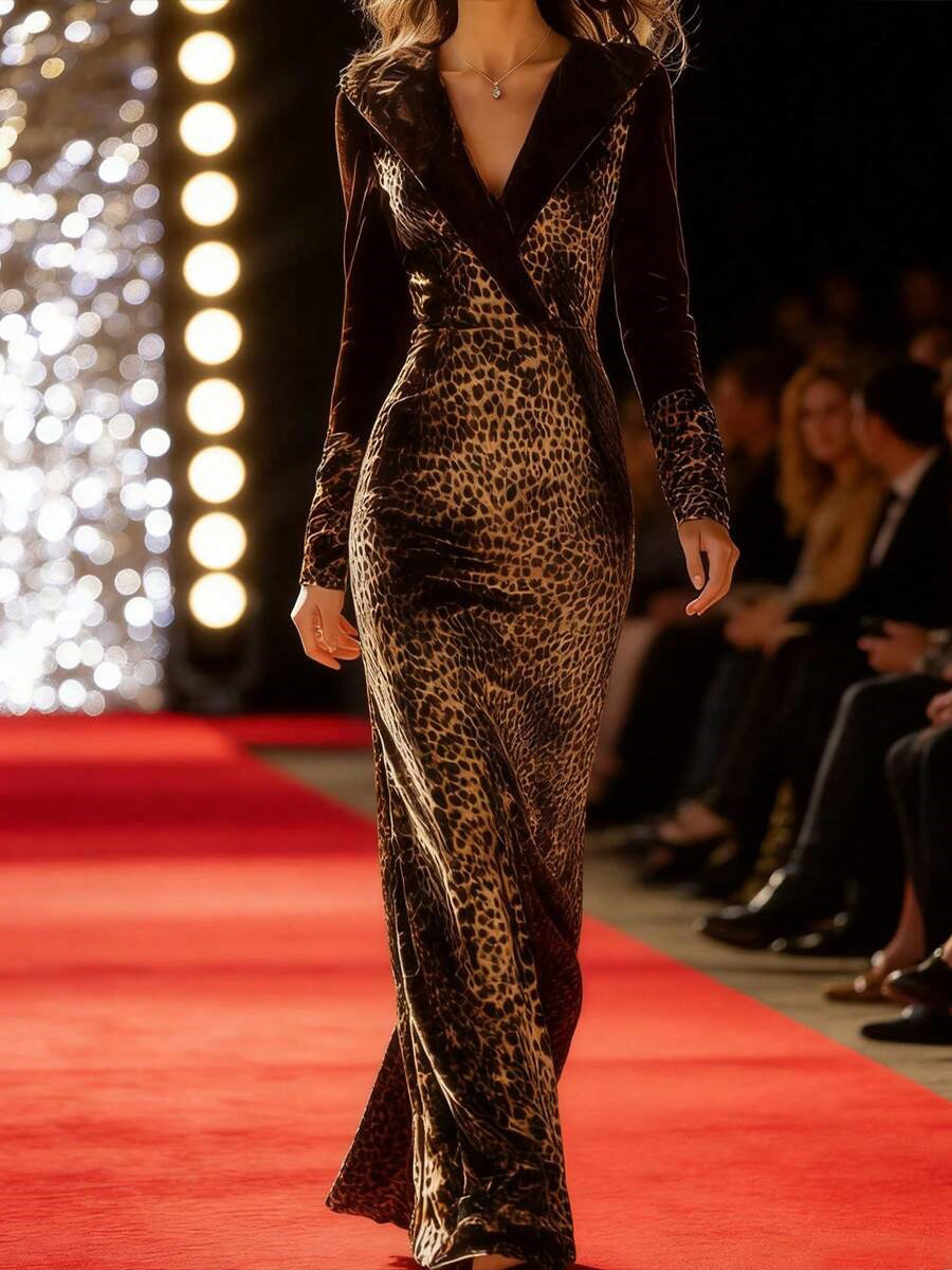Leopard Velvet Fitted Gown