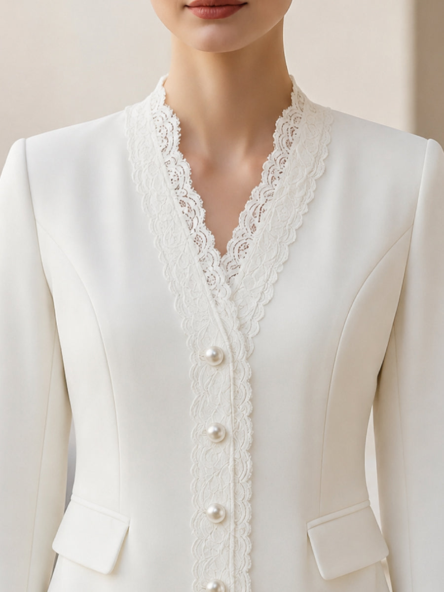 Pearl Button Lace-Trimmed Blazer