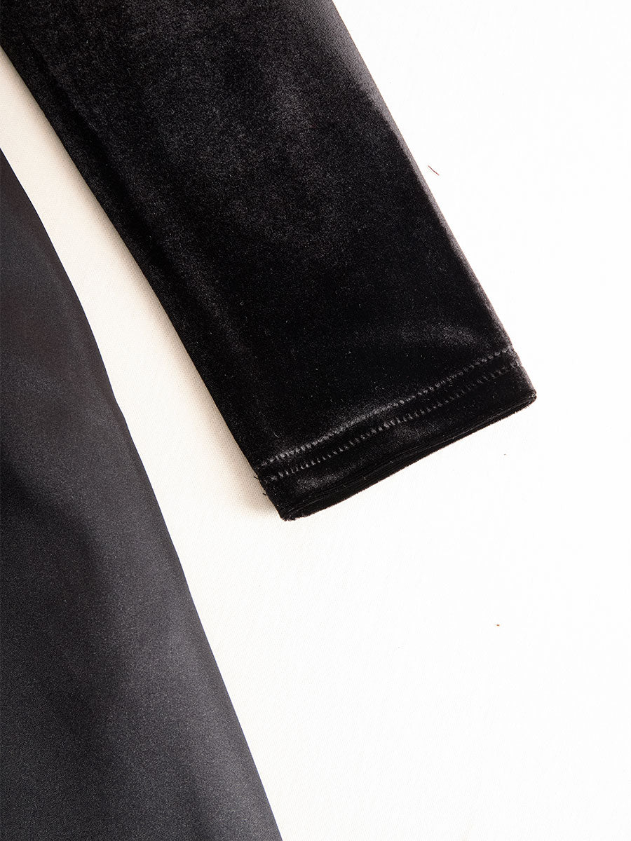 Elegant Black Velvet And Satin Midi Dress