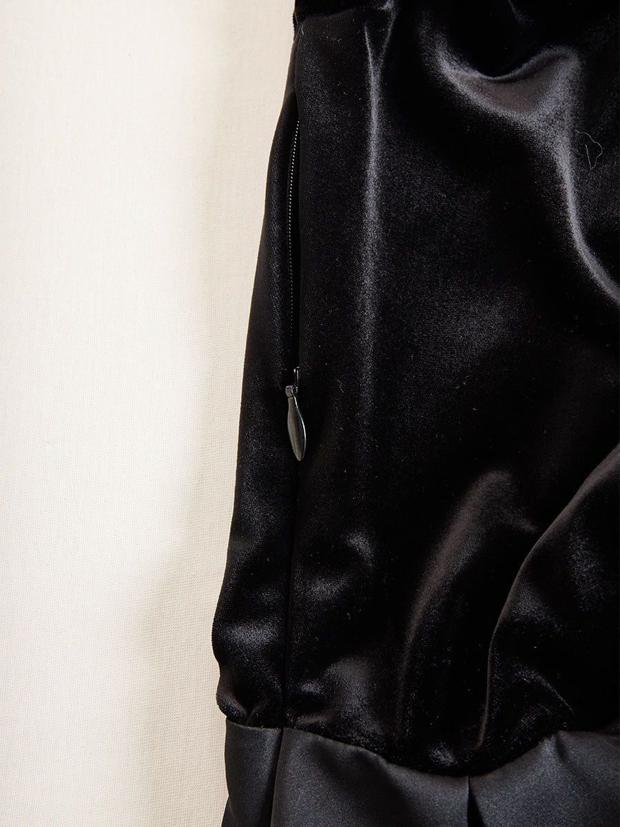 Elegant Black Velvet And Satin Midi Dress