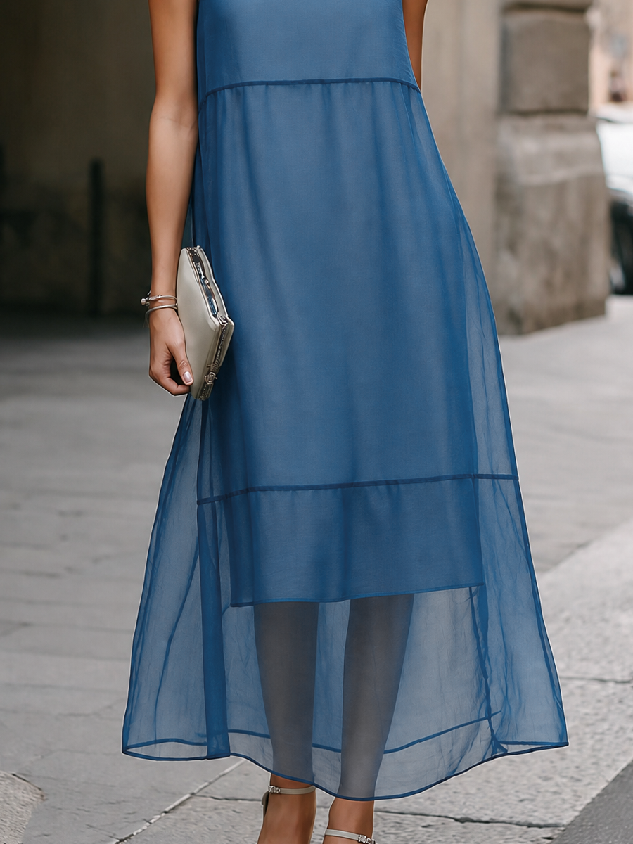 Sheer Layered Chiffon Midi Dress