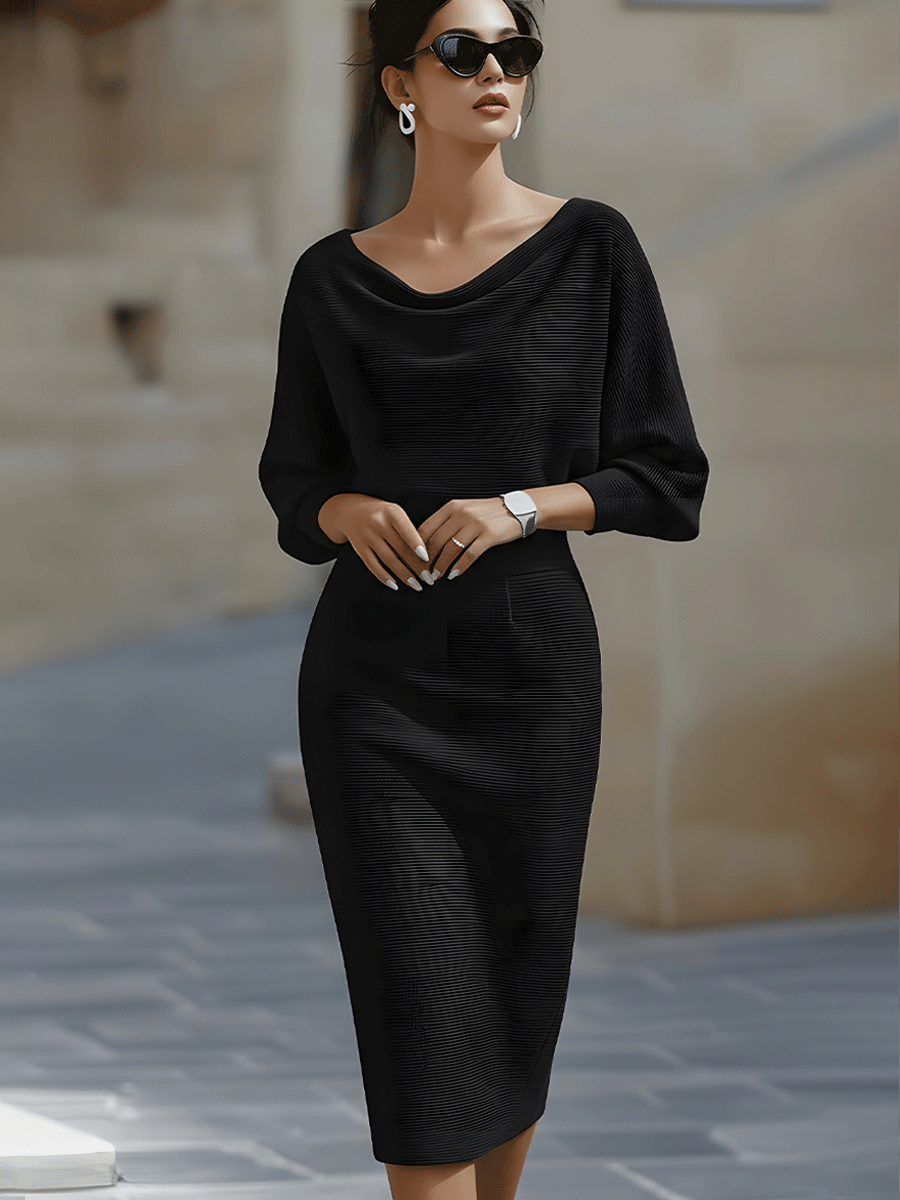 White Draped Batwing Midi Dress