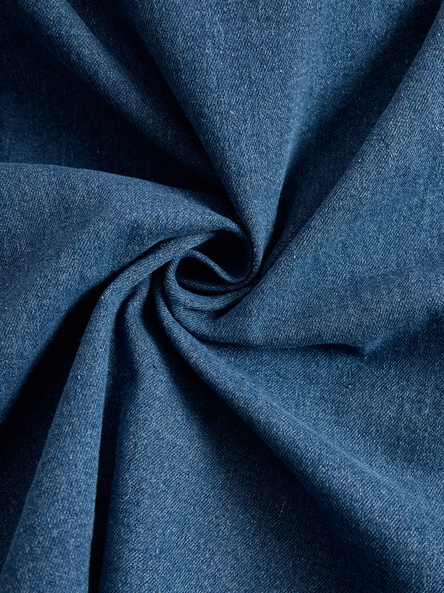Elegant Zippered Belted Denim Midi Dress