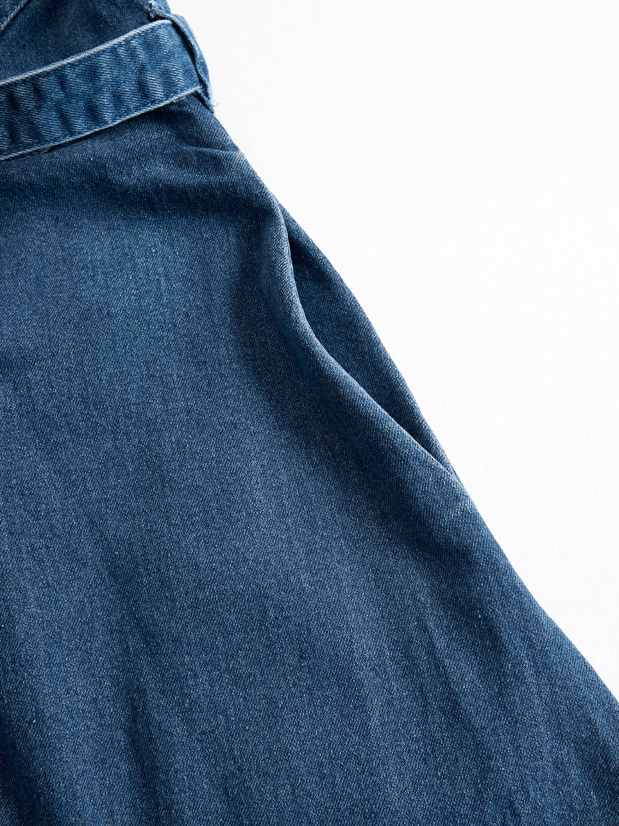 Elegant Zippered Belted Denim Midi Dress