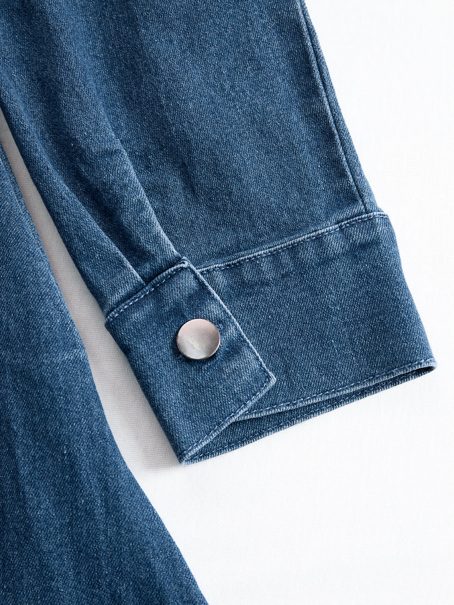 Elegant Zippered Belted Denim Midi Dress