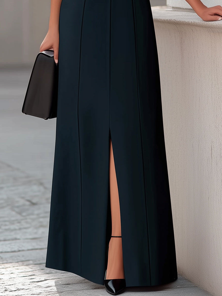 Sleeveless Seam Sculpted Front Slit Maxi Dress