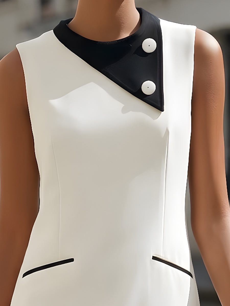 Contrast Collar Sleeveless Shift Dress,