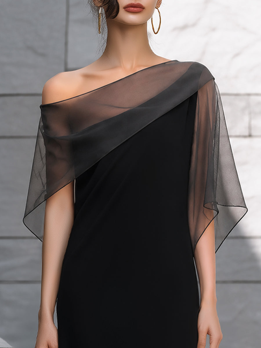 Sheer Overlay Asymmetrical One-Shoulder Midi Dress