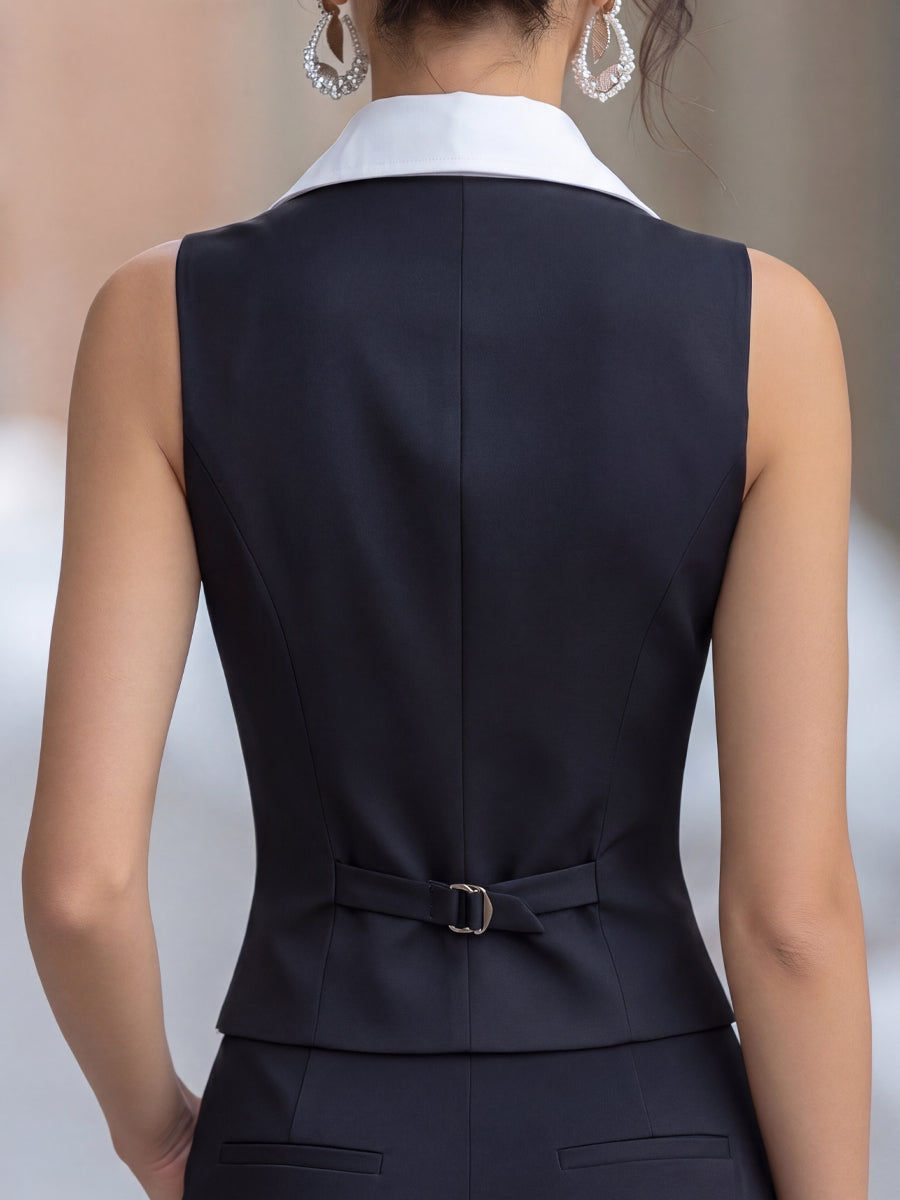 Tailored Faux Two-Piece Collared Vest Top