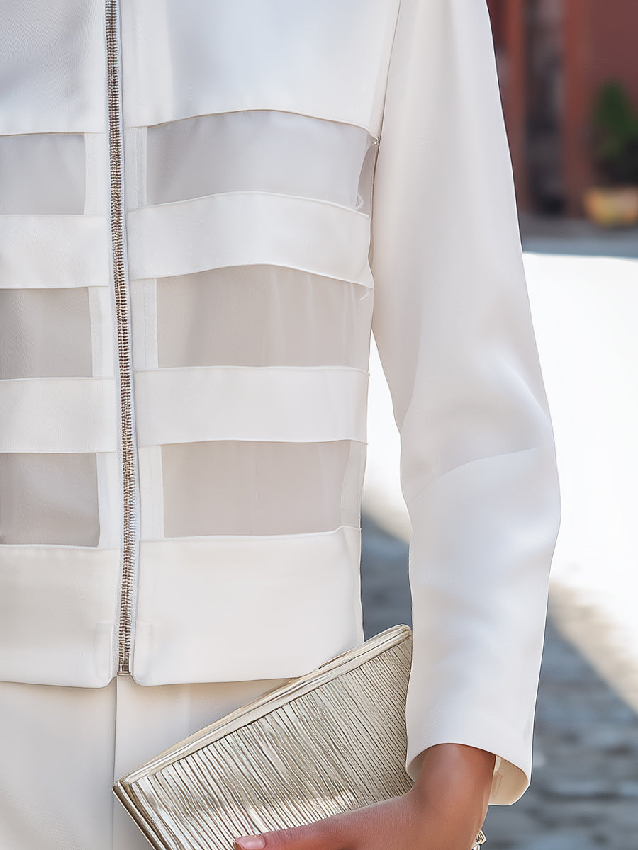 Zip Front Sheer Panel Tailored Jacket