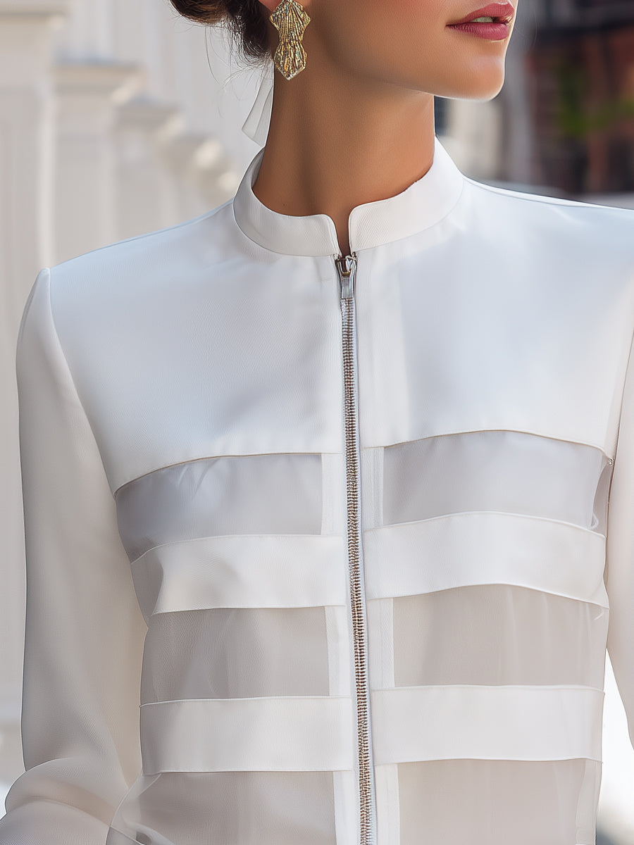 Zip Front Sheer Panel Tailored Jacket