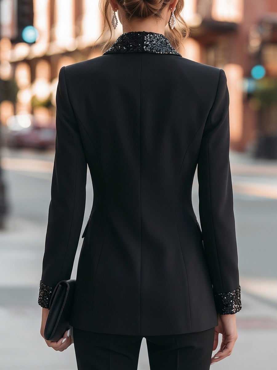 Sequin Notched Lapel Tailored Blazer