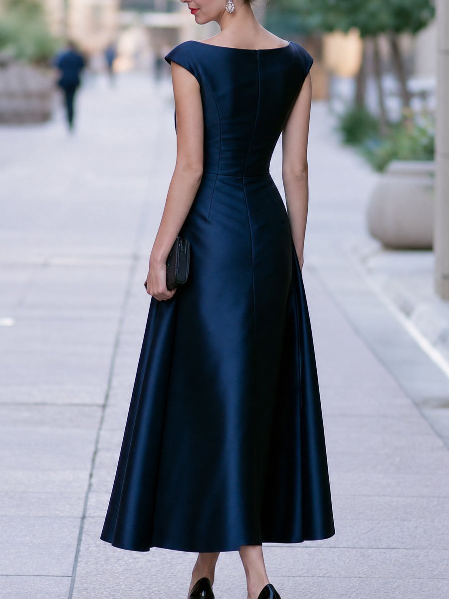 Boat-Neck Cap-Sleeve Midi Dress