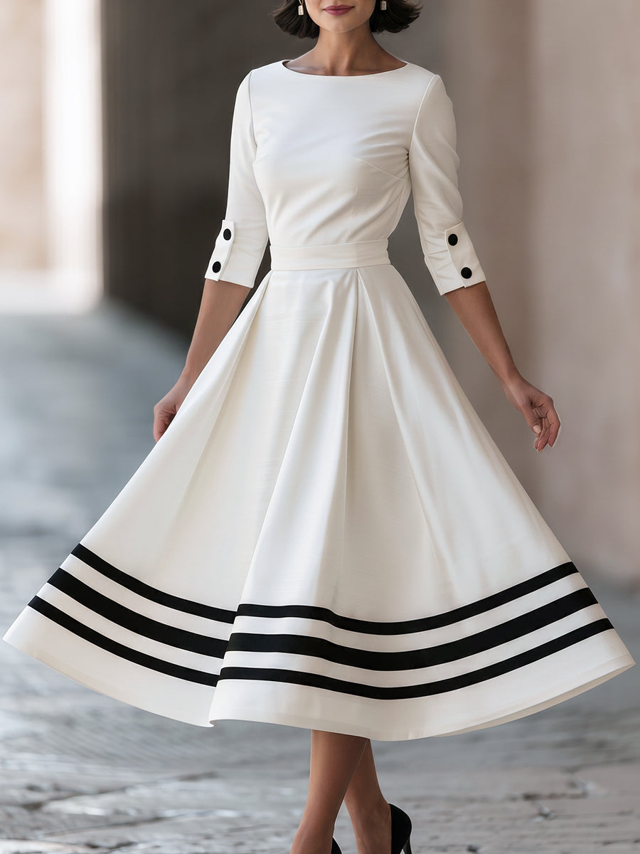 Contrast Stripe A-Line Midi Dress