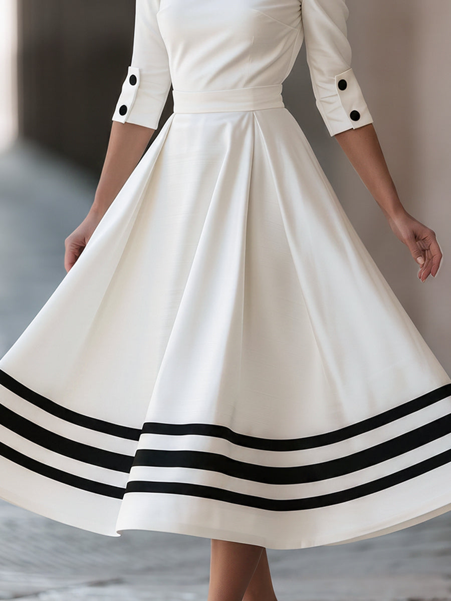 Contrast Stripe A-Line Midi Dress