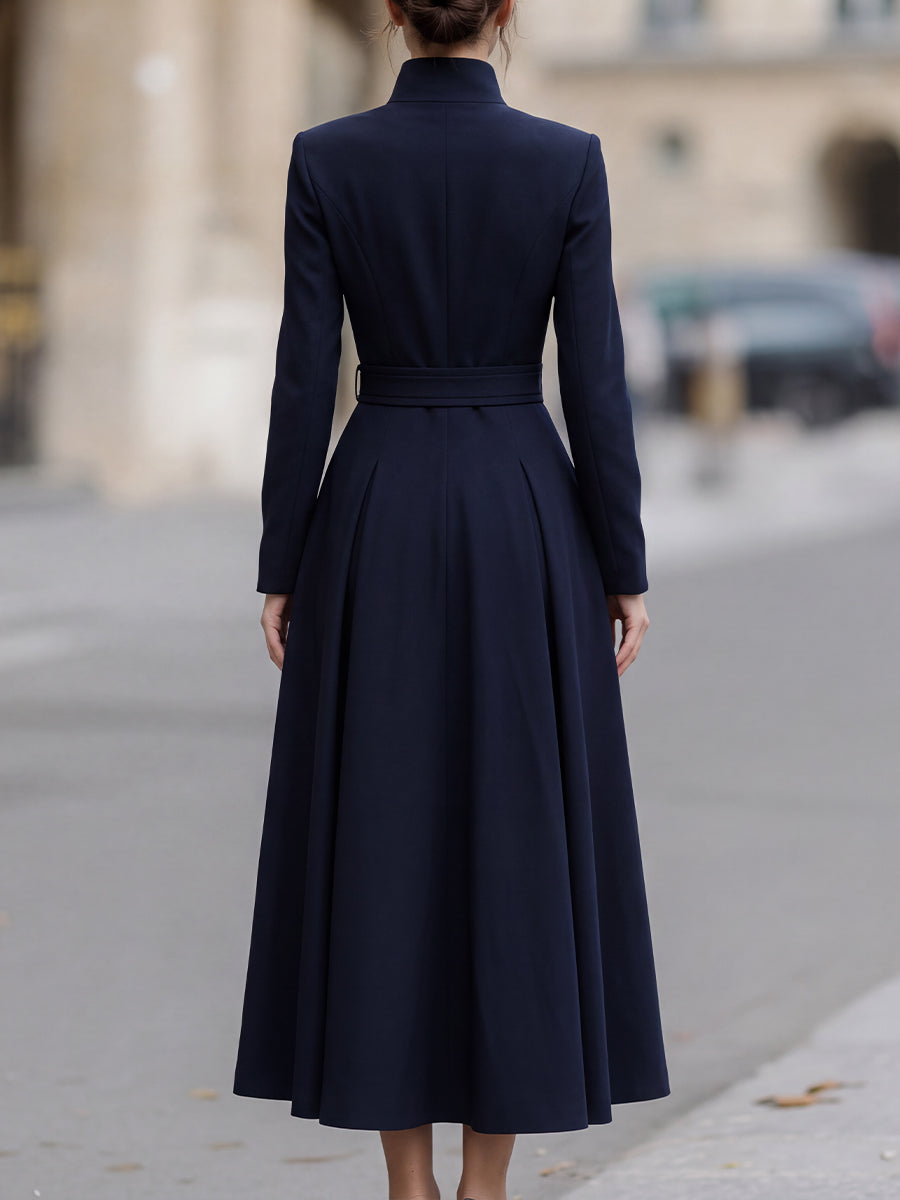 Utility-Inspired Belted Mock-Neck Maxi Dress