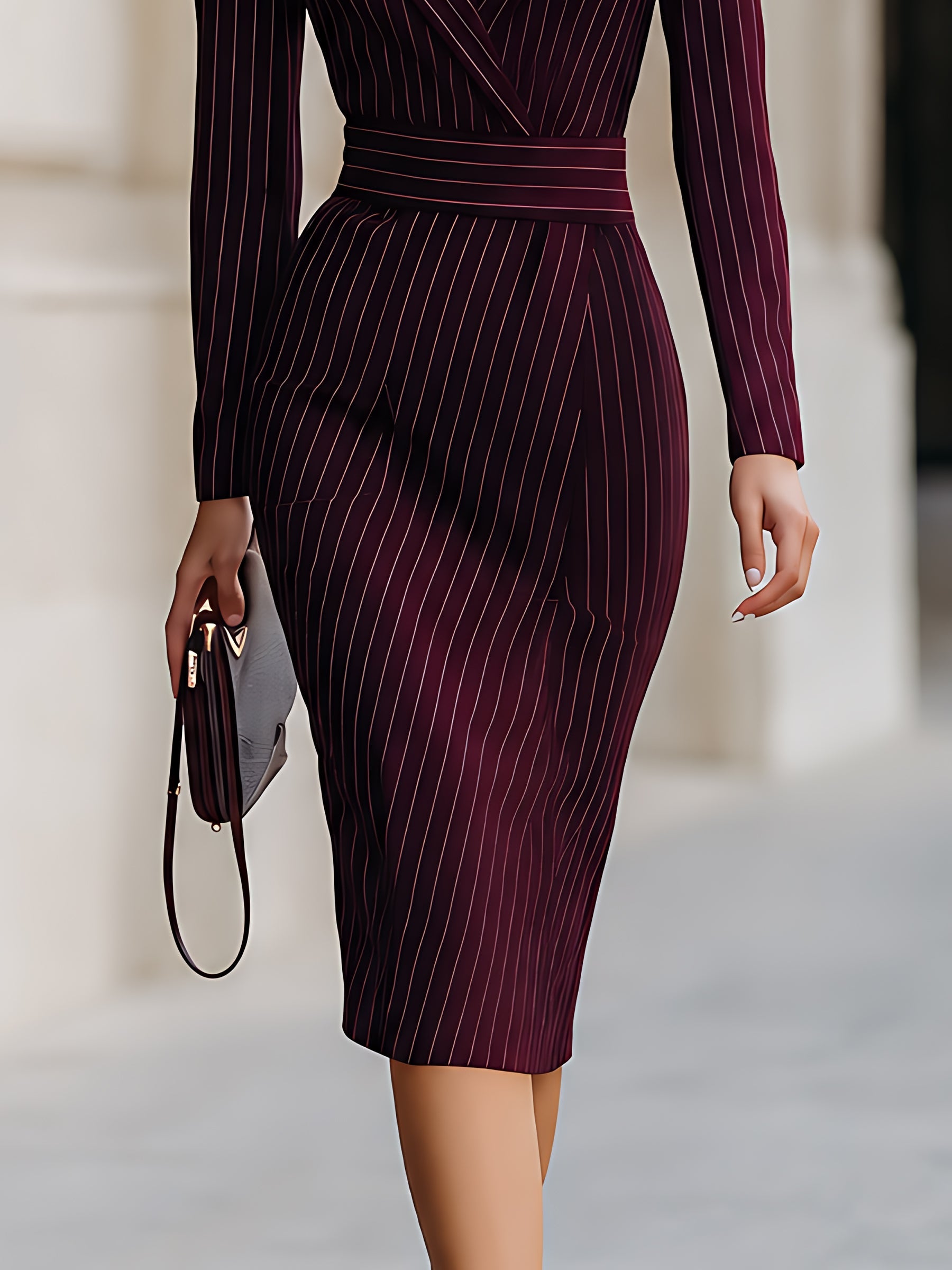 Pinstripe Wrap Blazer Midi Dress