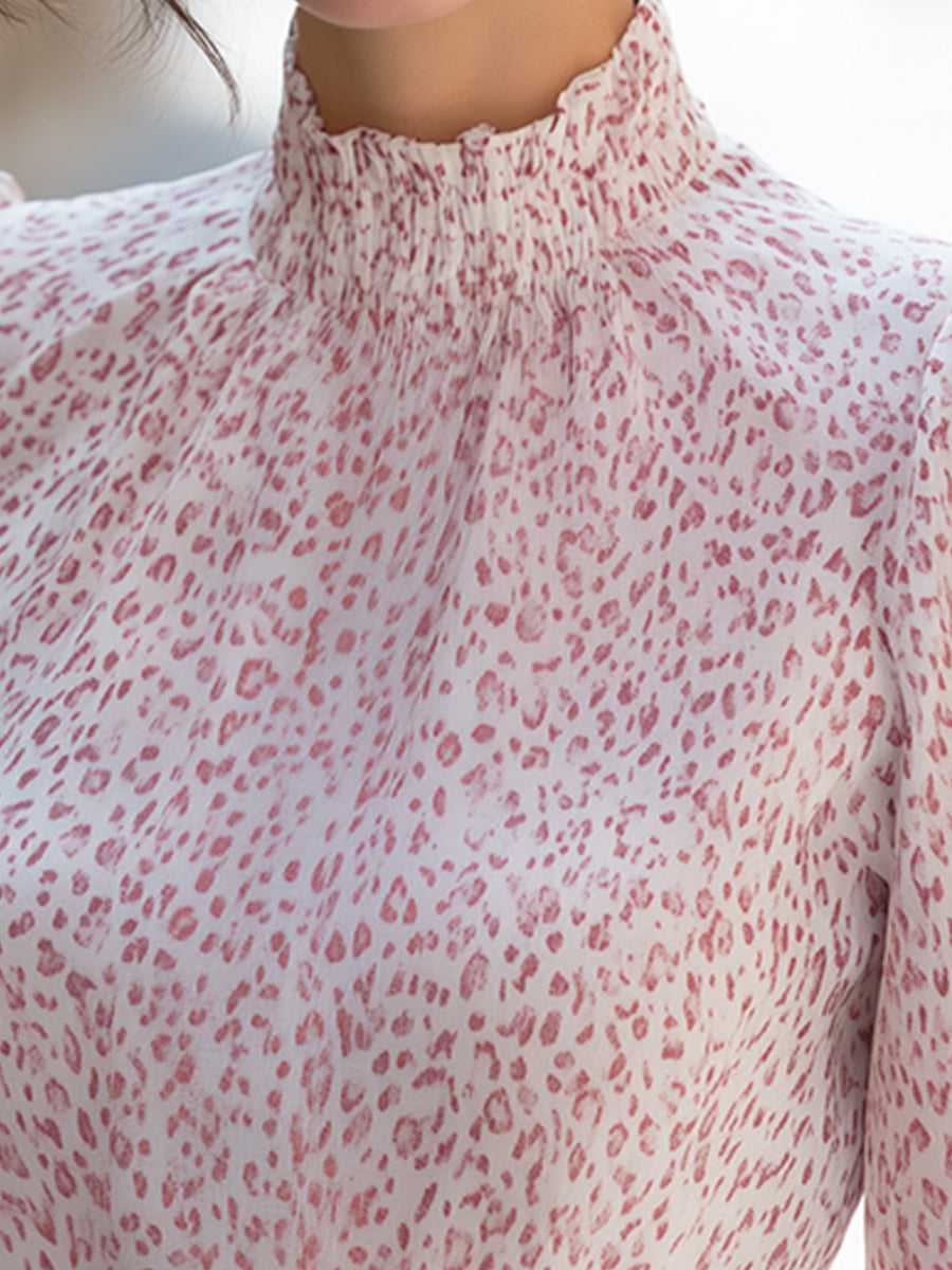 Elegant Printed High Neck Long Sleeve Blouse