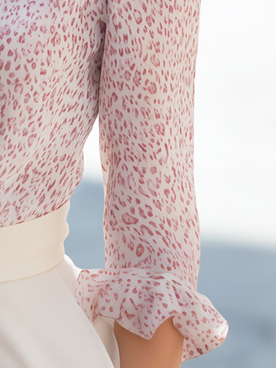 Elegant Printed High Neck Long Sleeve Blouse