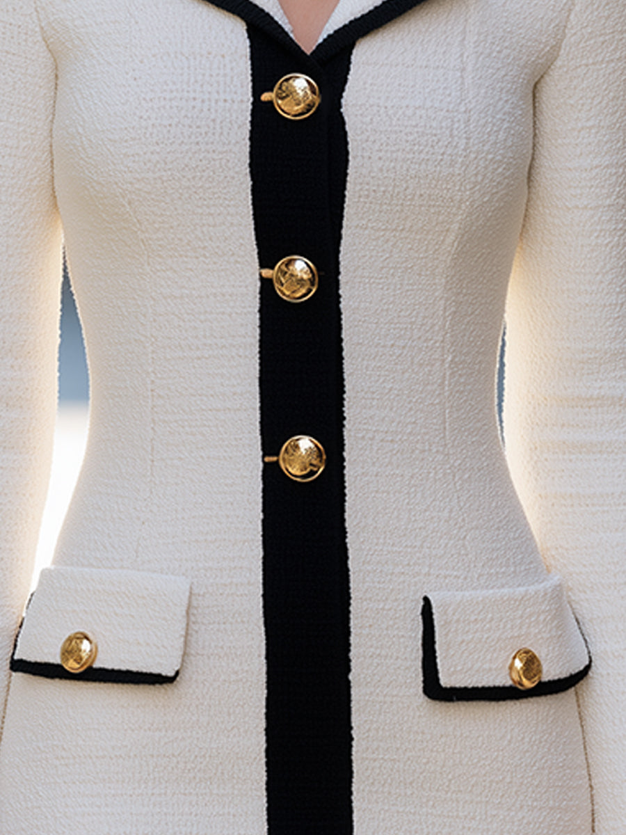 Elegant Contrast Trim Tweed Blazer Dress