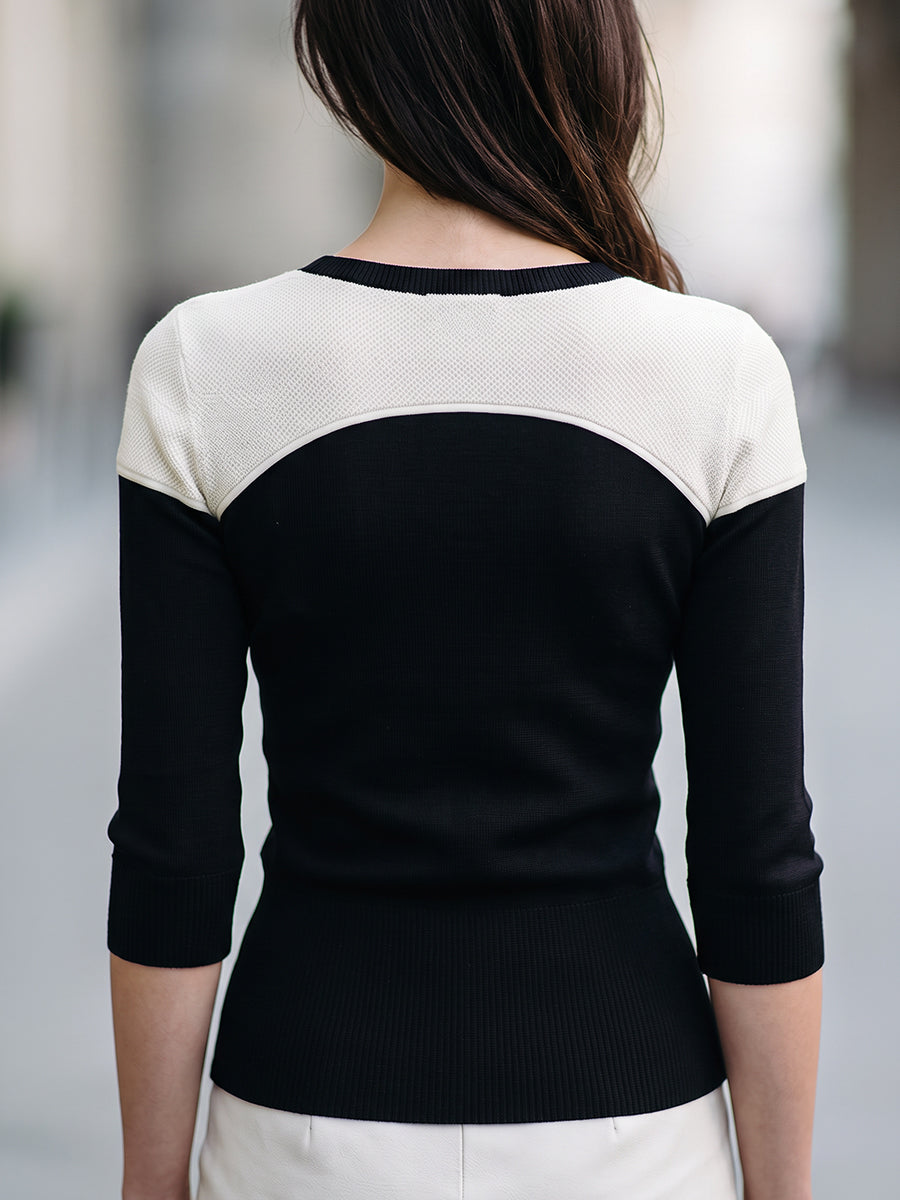 Contrast-Yoke Colorblock Knit Top