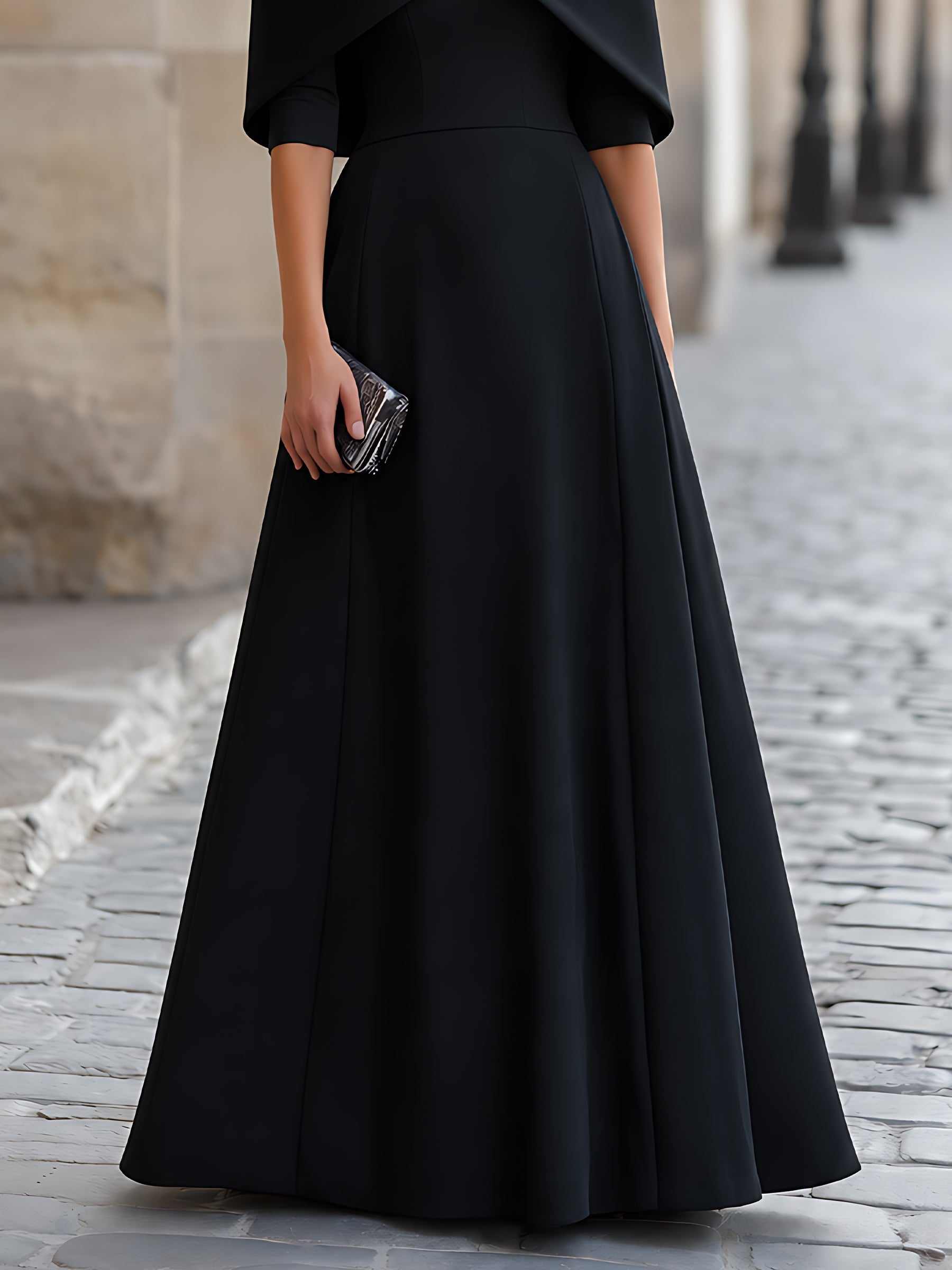 Cape-Collar A-Line Maxi Dress