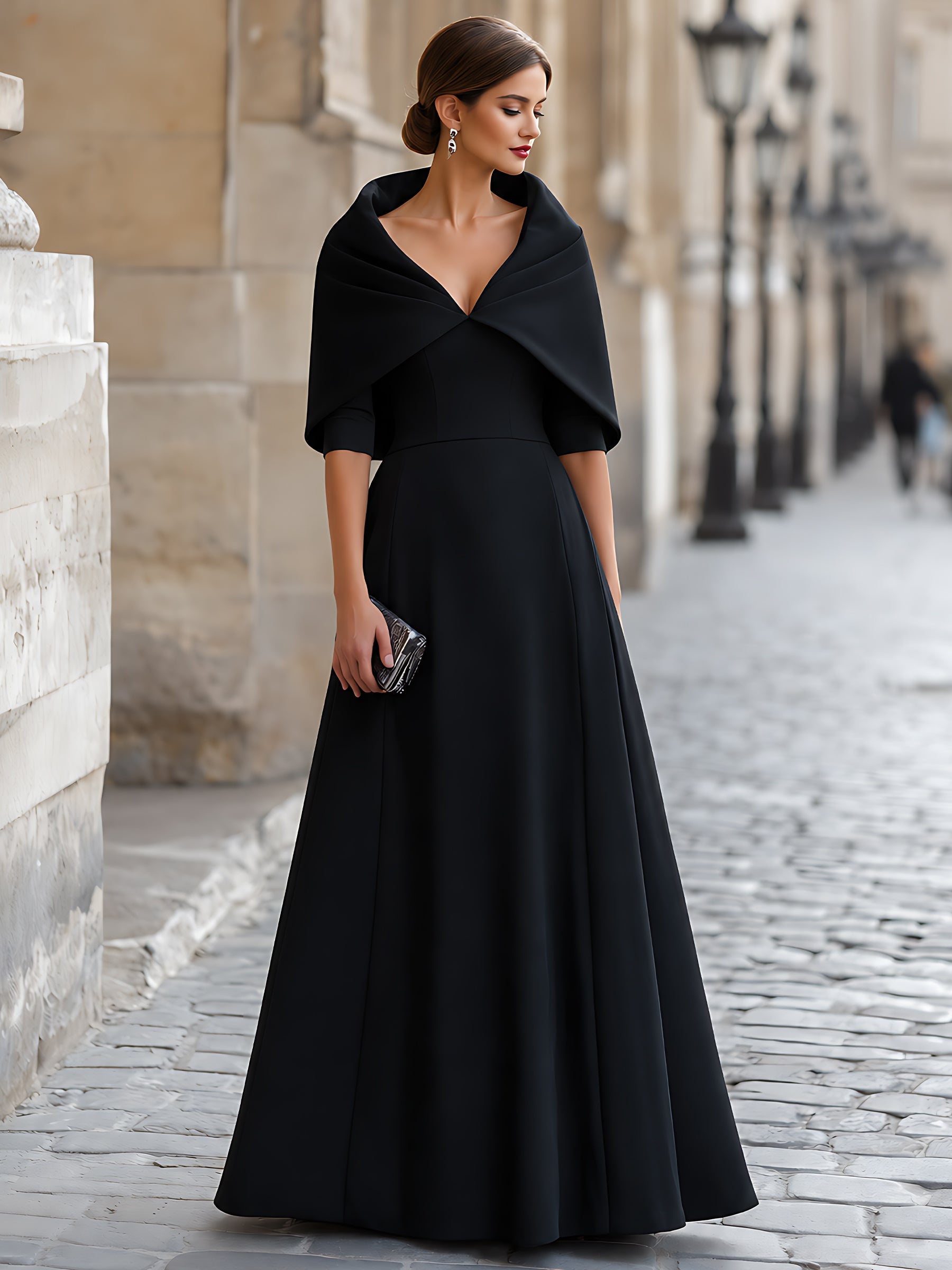 Cape-Collar A-Line Maxi Dress