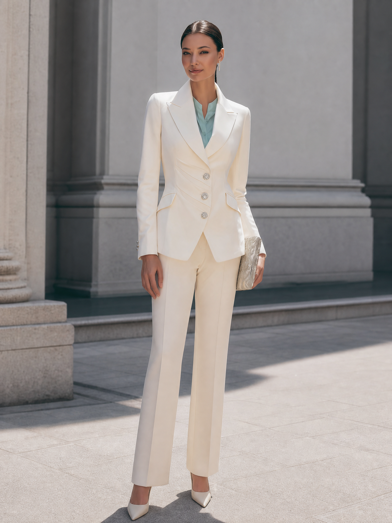 Elegant Draped Pleated Button Tailored Blazer