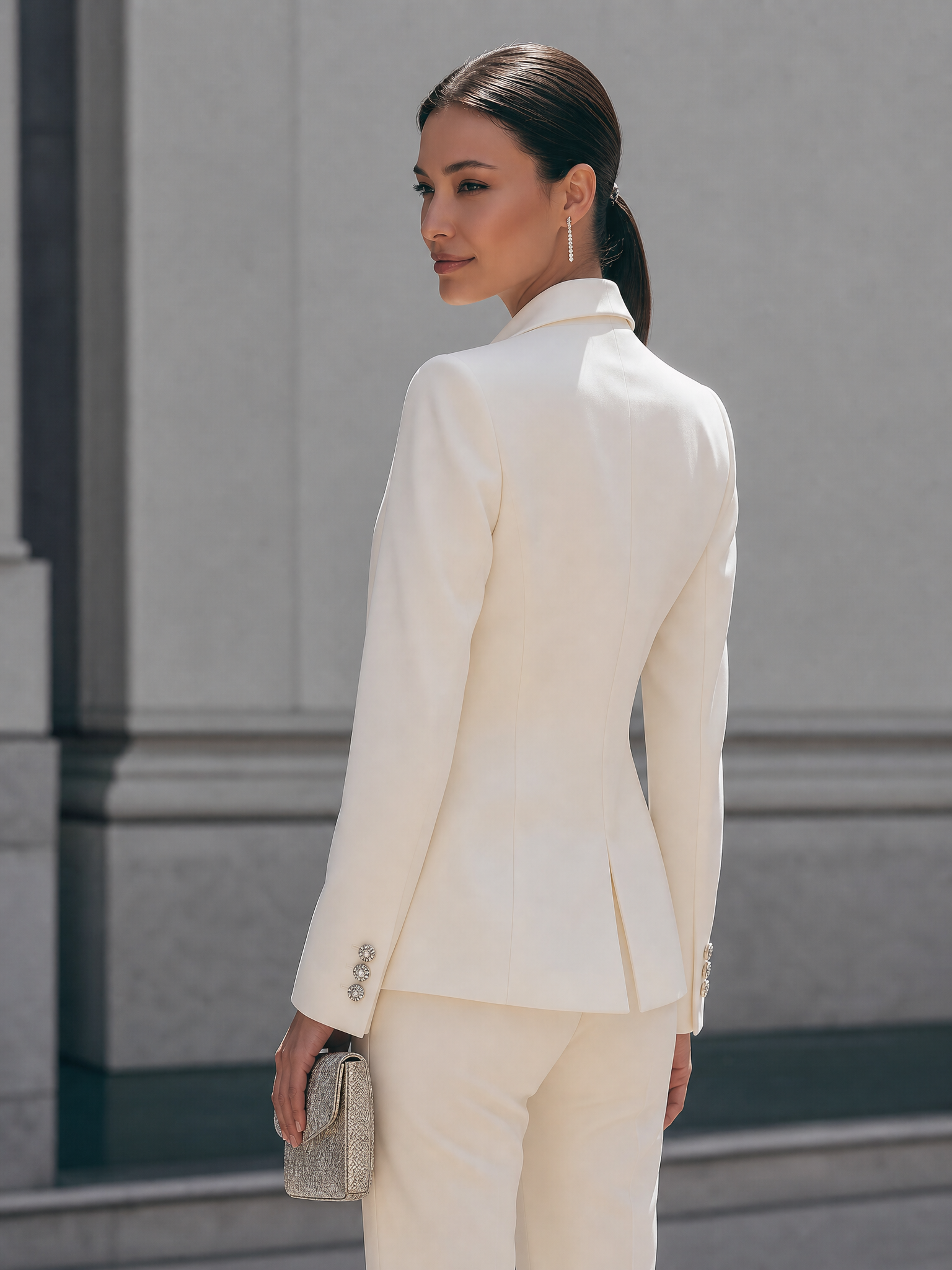 Elegant Draped Pleated Button Tailored Blazer