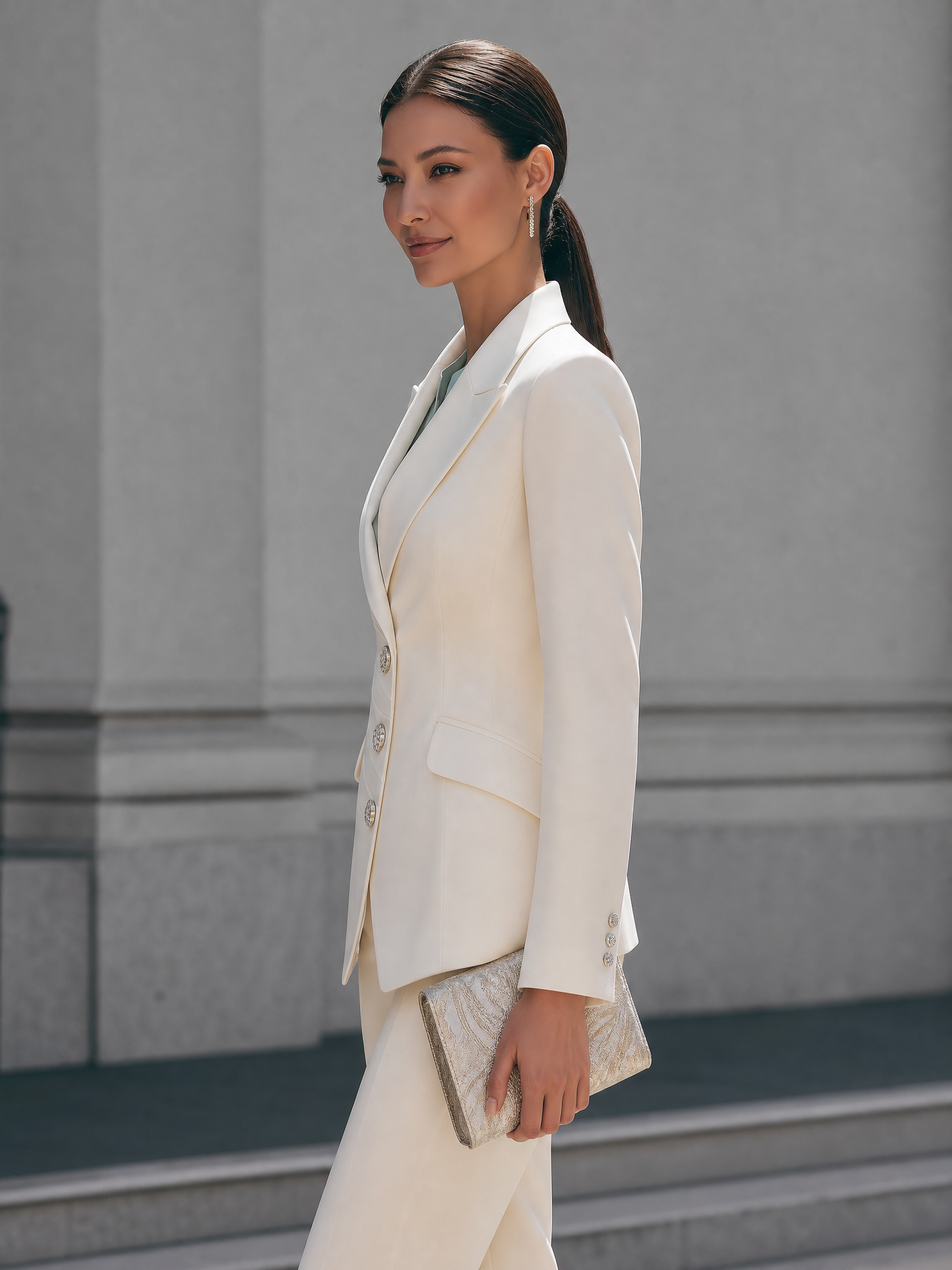 Elegant Draped Pleated Button Tailored Blazer