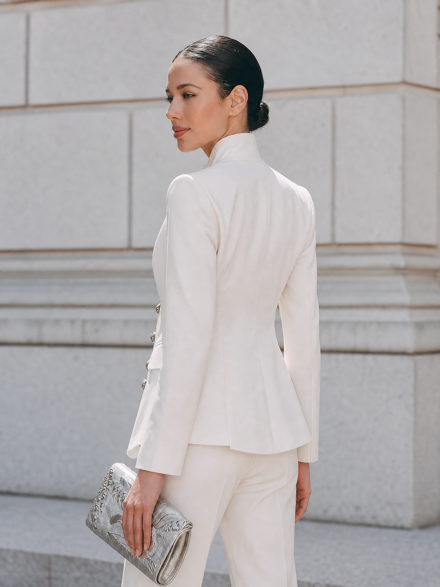 Tailored Military-Style Double-Breasted Blazer