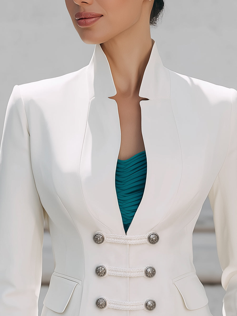 Tailored Military-Style Double-Breasted Blazer