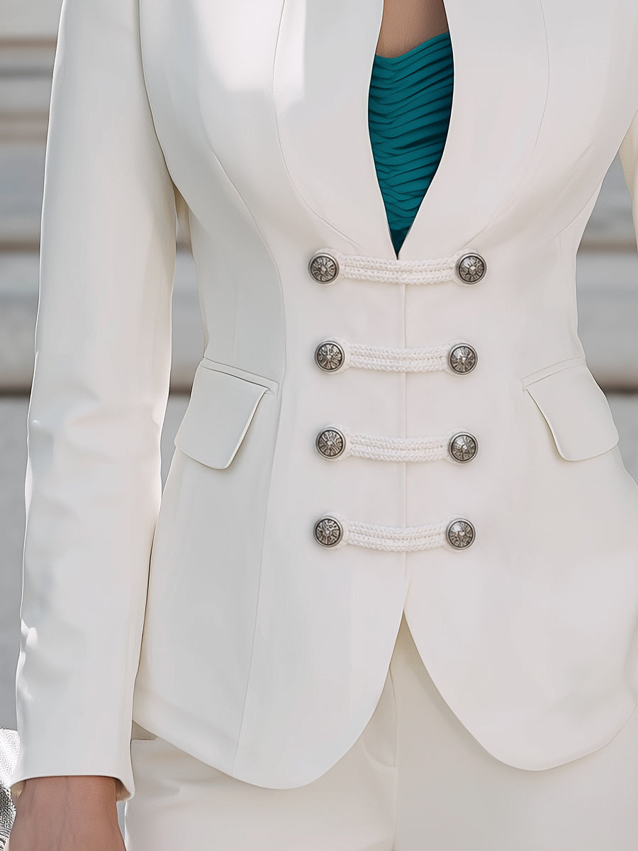 Tailored Military-Style Double-Breasted Blazer