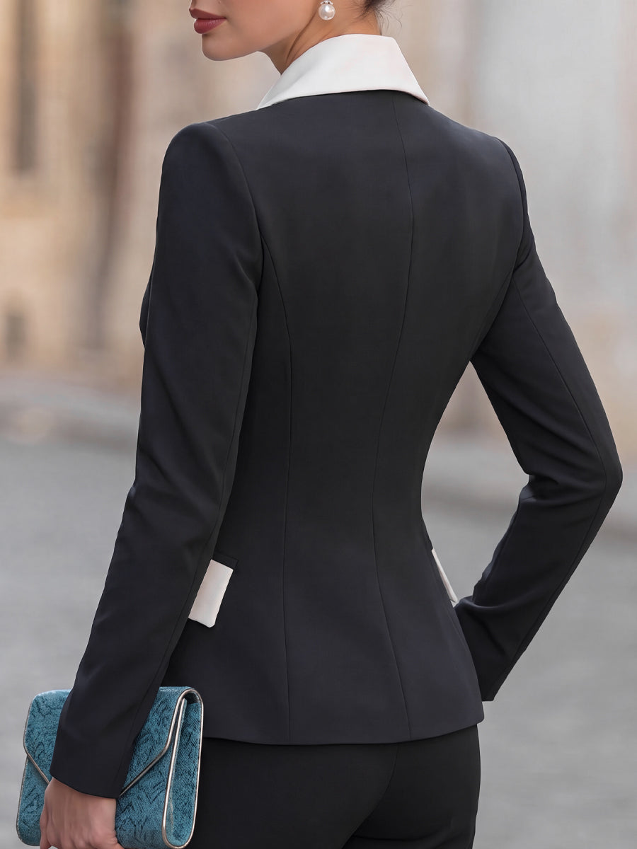 Contrast Lapel Pleated-Waist Tailored Blazer