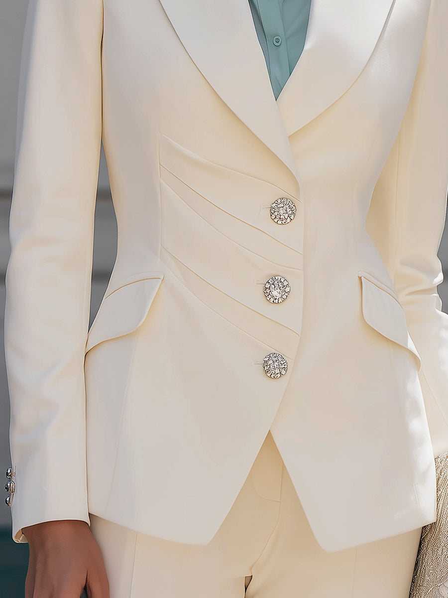Elegant Draped Pleated Button Tailored Blazer