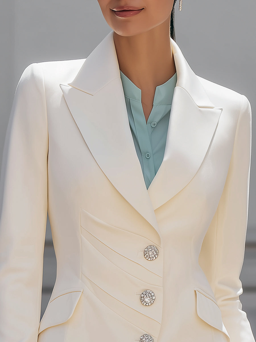 Elegant Draped Pleated Button Tailored Blazer