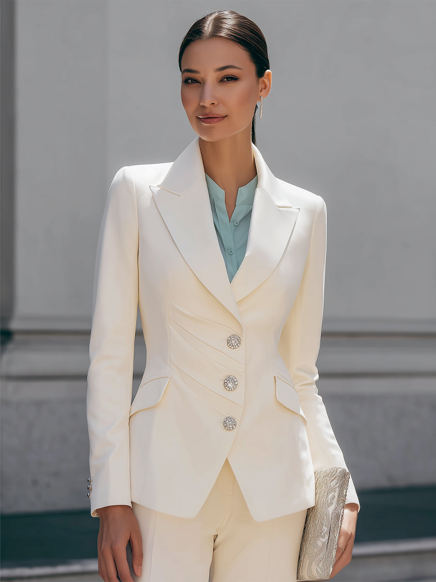 Elegant Draped Pleated Button Tailored Blazer