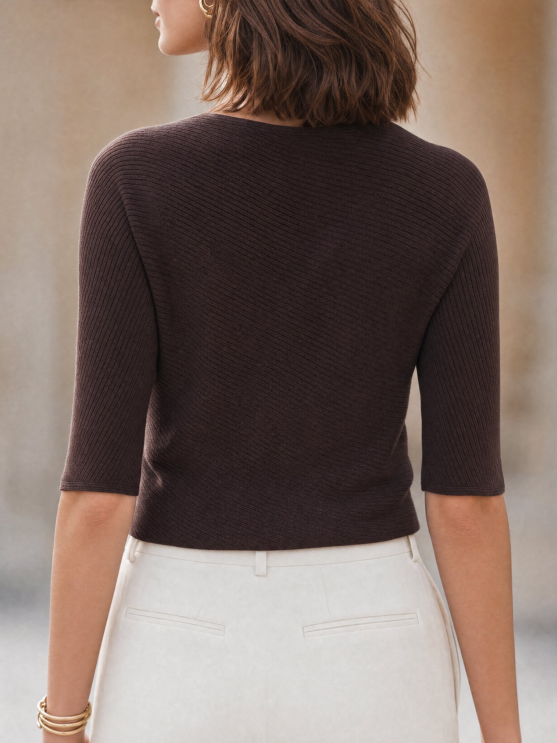Asymmetric Button-Accent Ribbed Knit Top