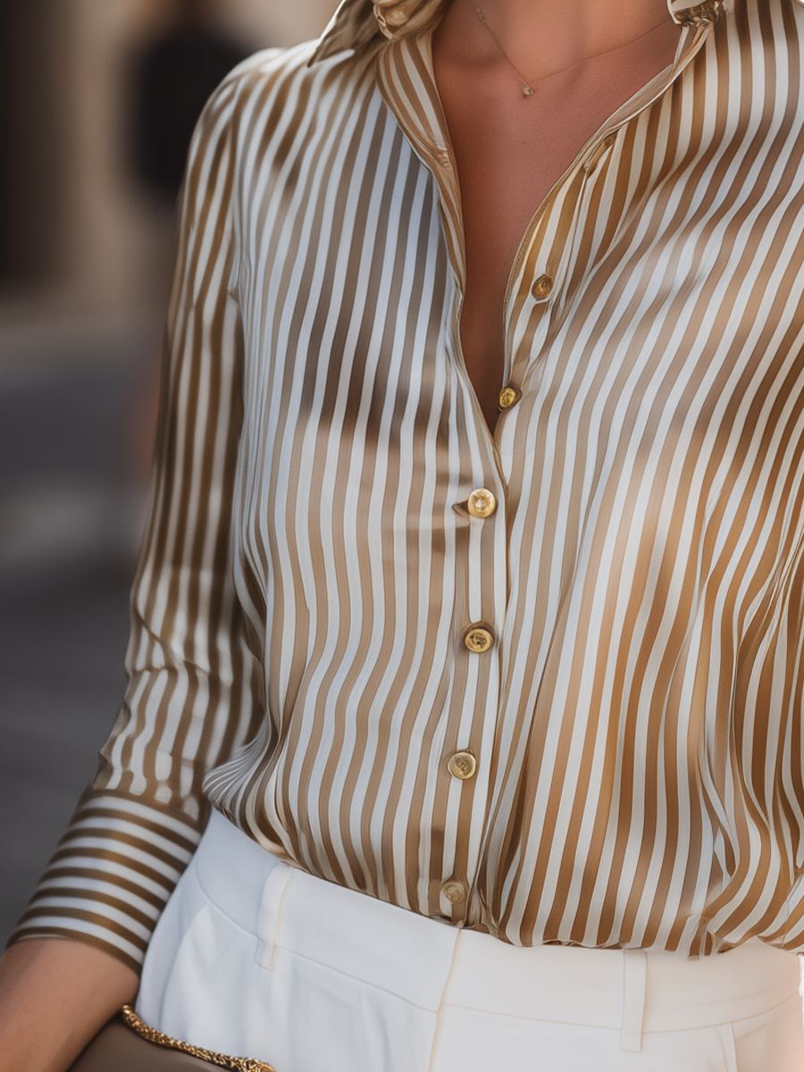 Striped Button-Front Collared Shirt