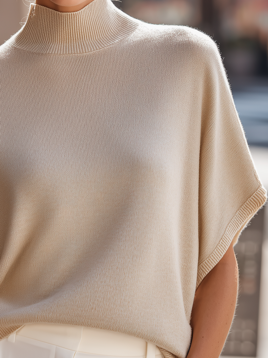Turtleneck Poncho-Sleeve Knit Top