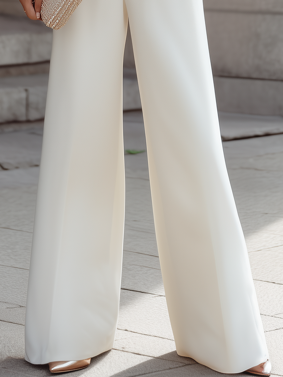 High-Neck Asymmetric Tailored Jacket And Wide-Leg Trousers Set