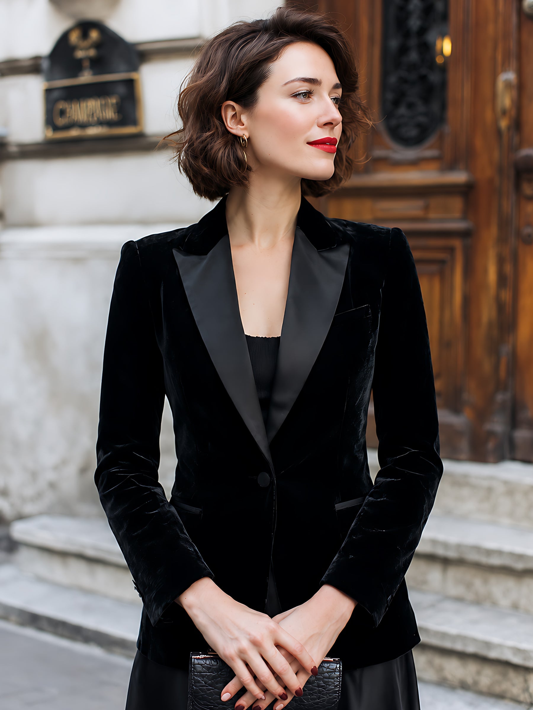 Velvet Satin-Lapel Tailored Blazer