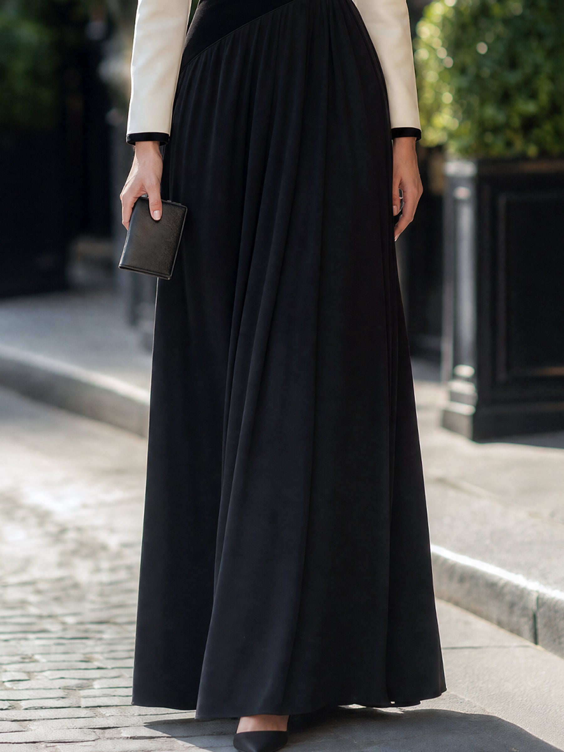 Asymmetric Colorblock Long-Sleeve Flare Maxi Dress