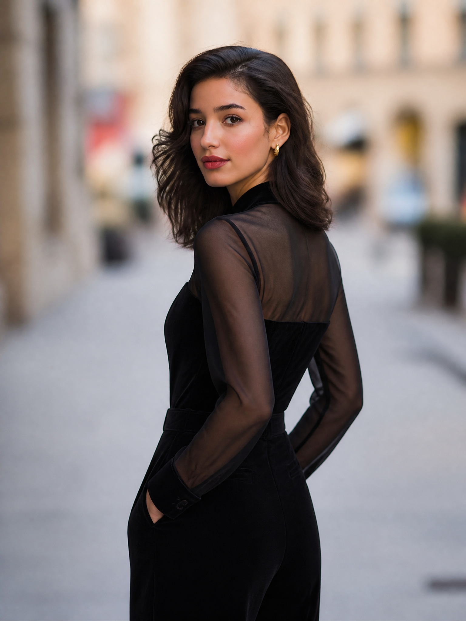 Sheer Yoke Velvet Shirt Blouse